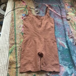 Brown Ribbed Sleeveless Romper